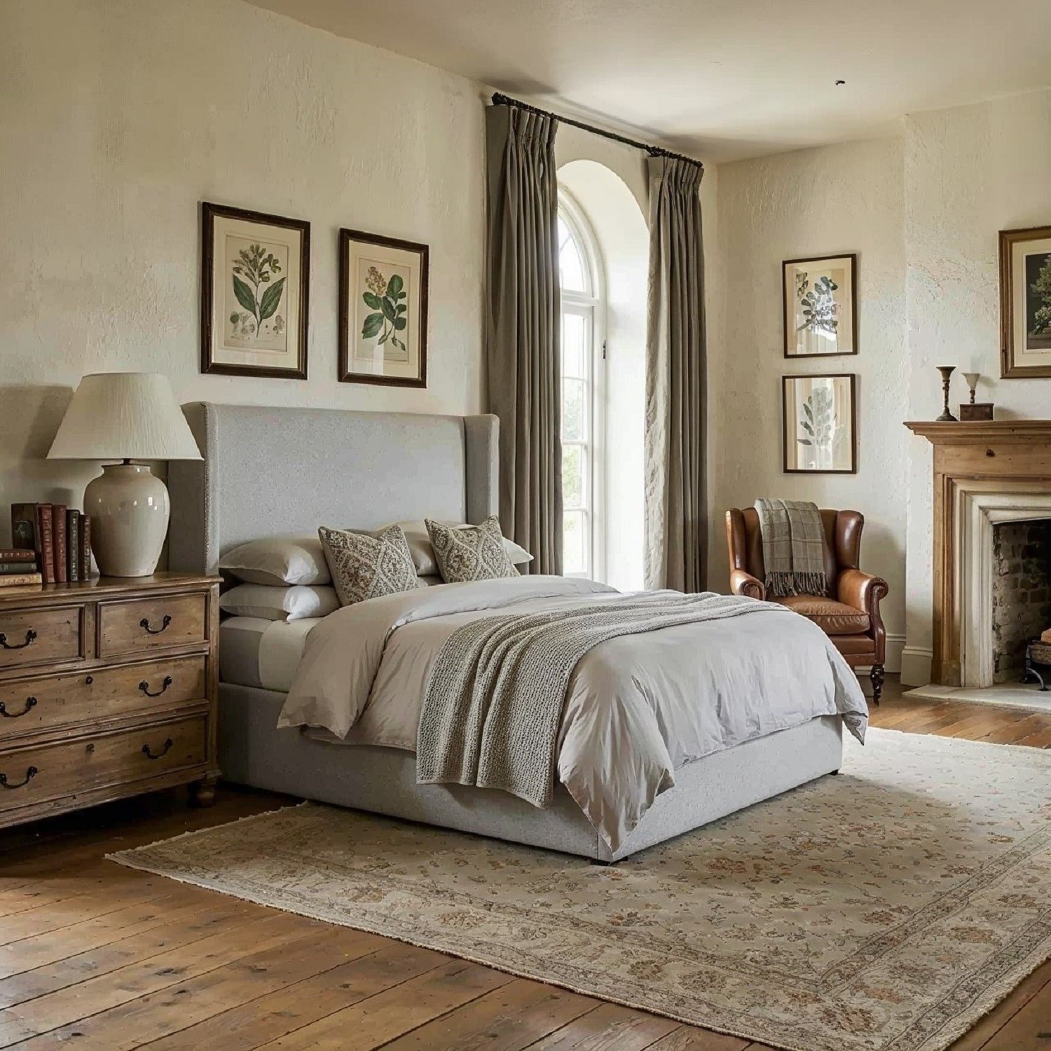 Fabric Double Ottoman Bed Winged Headboard