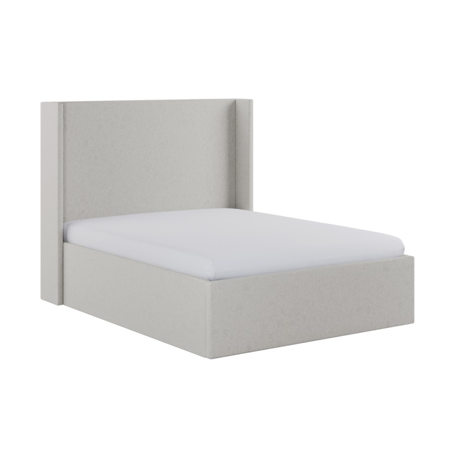 Grey Chenille Double Ottoman Bed with Winged Headboard - Loxley