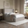 Grey Chenille Small Double Ottoman Bed with Winged Headboard - Loxley
