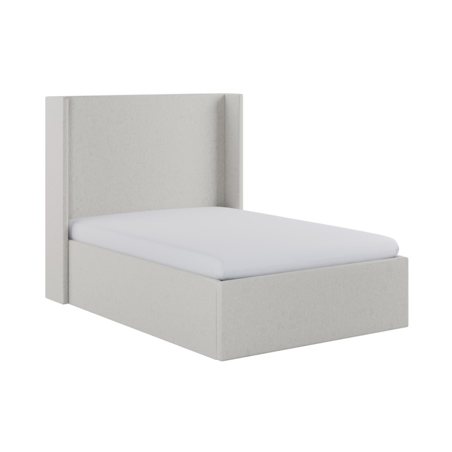 Grey Chenille Small Double Ottoman Bed with Winged Headboard - Loxley