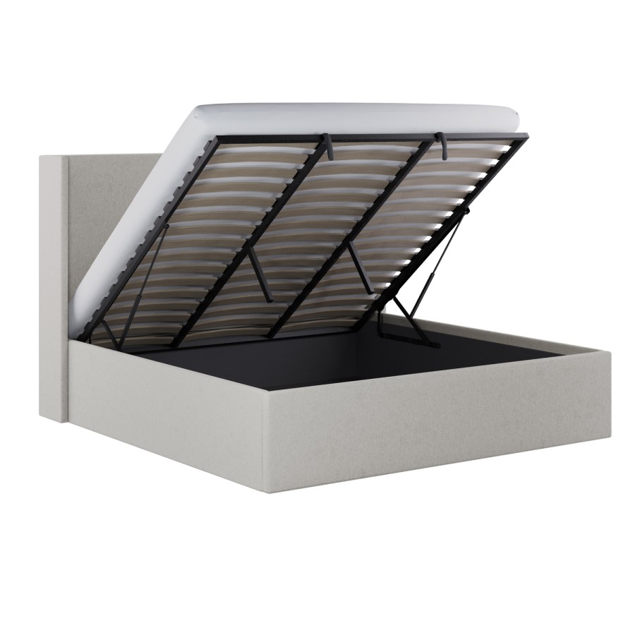 Grey Chenille Super King Ottoman Bed with Winged Headboard - Loxley