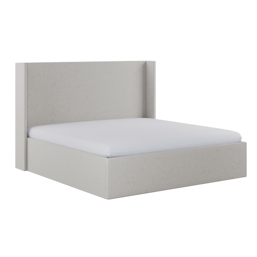 Grey Chenille Super King Ottoman Bed with Winged Headboard - Loxley