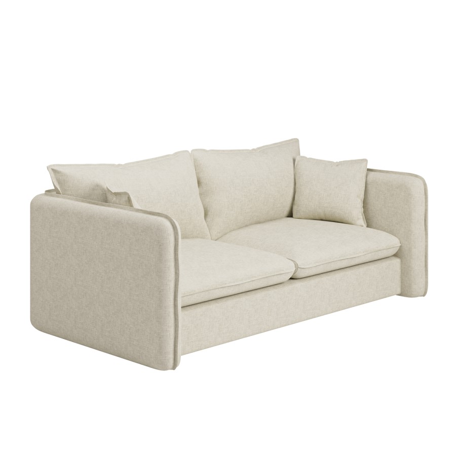 Cream Linen-Look 3 Seater Sofa - Lorelai