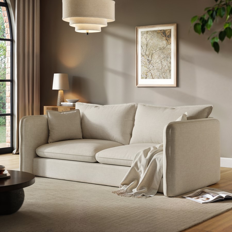 Cream Linen-Look 3 Seater Sofa - Lorelai