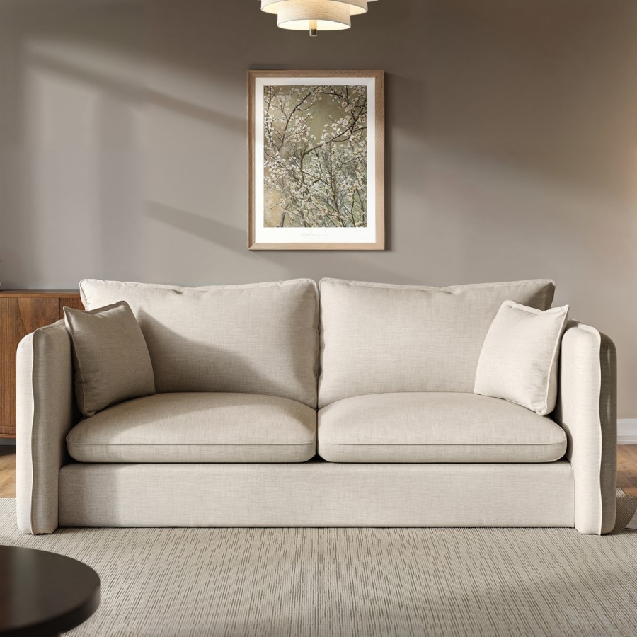 Cream Linen-Look 3 Seater Sofa - Lorelai