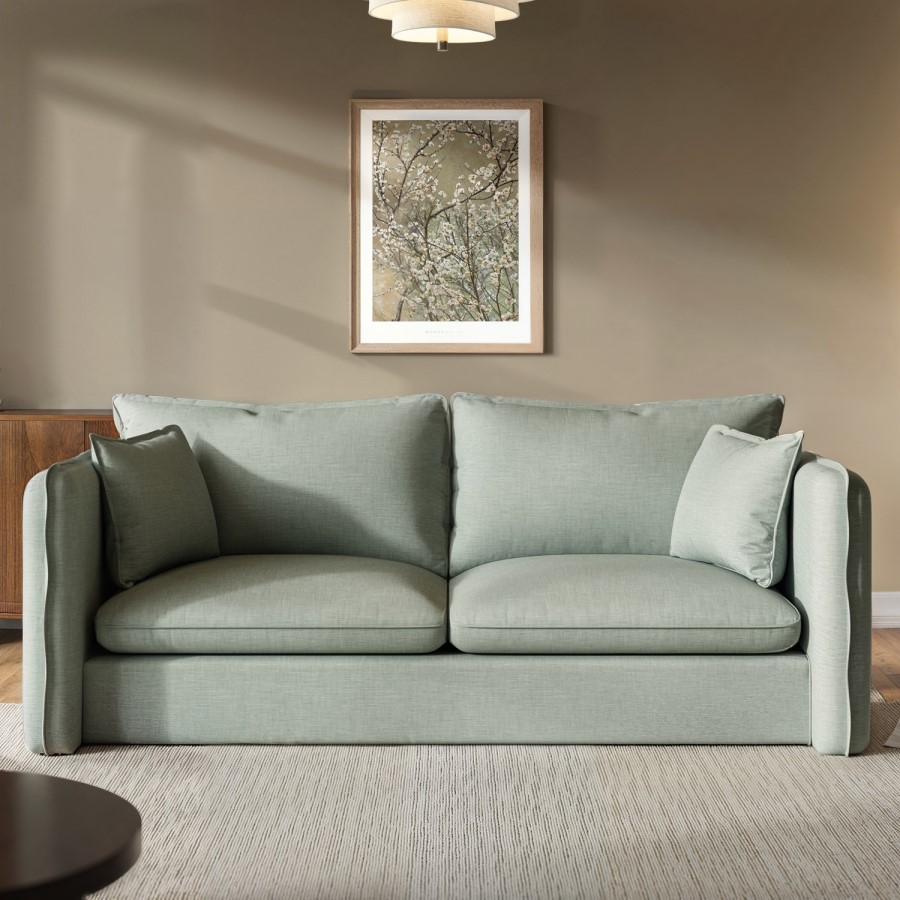 Sage Green Linen-Look 3 Seater Sofa - Lorelai