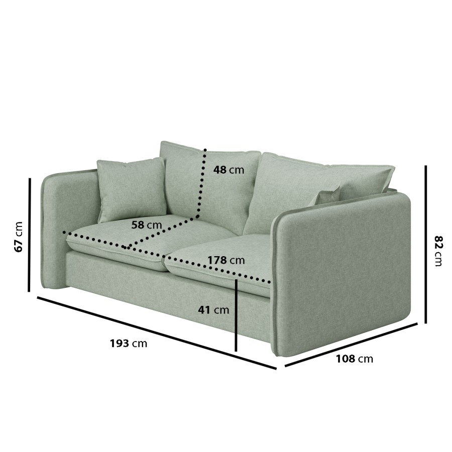 Sage Green Linen-Look 3 Seater Sofa - Lorelai