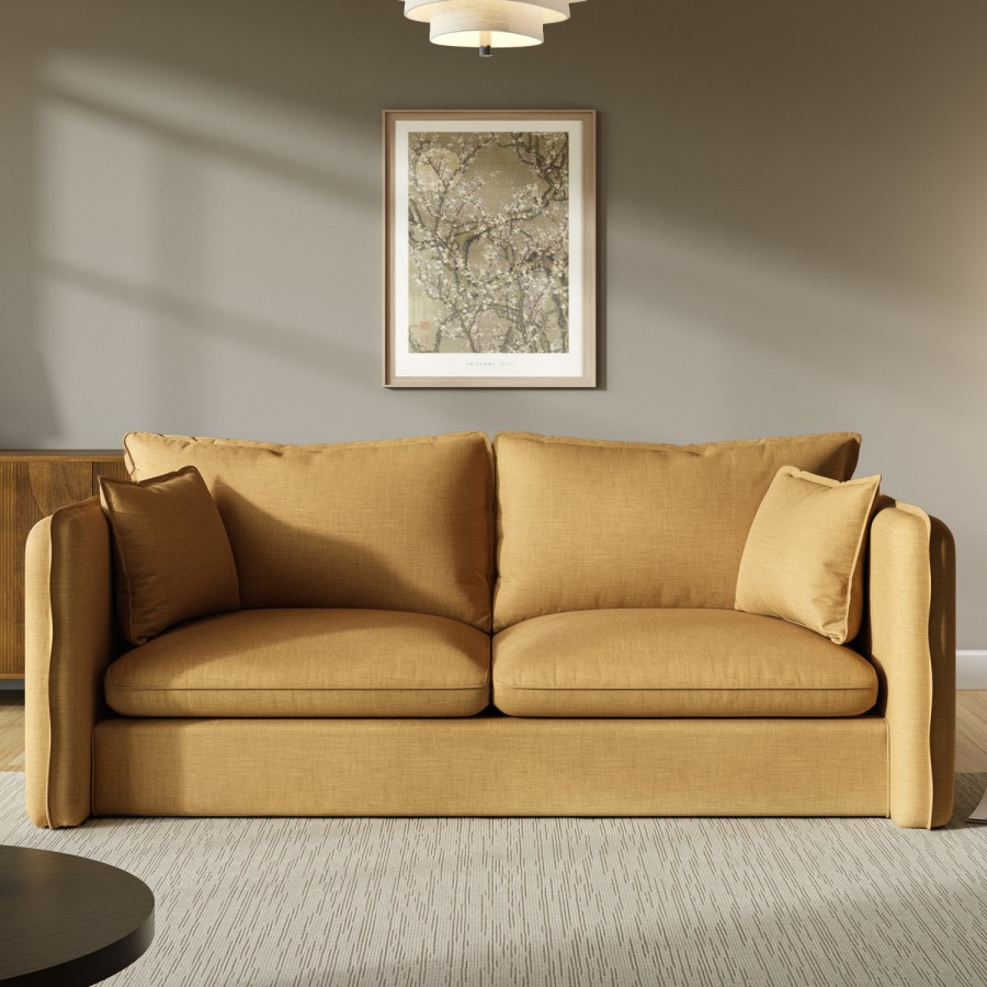 Brown Linen-Look 3 Seater Sofa - Lorelai