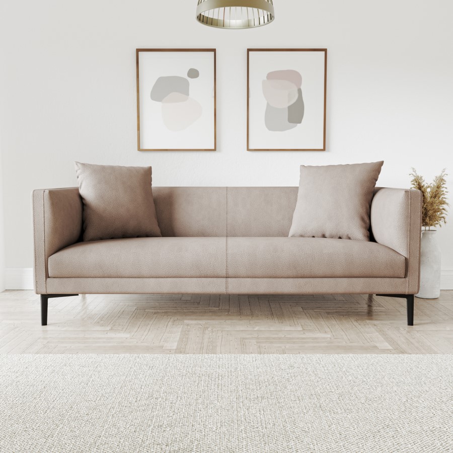Scandi Beige Faux Leather 3 Seater Sofa - Lorelei