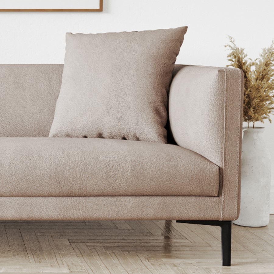 Scandi Beige Faux Leather 3 Seater Sofa - Lorelei