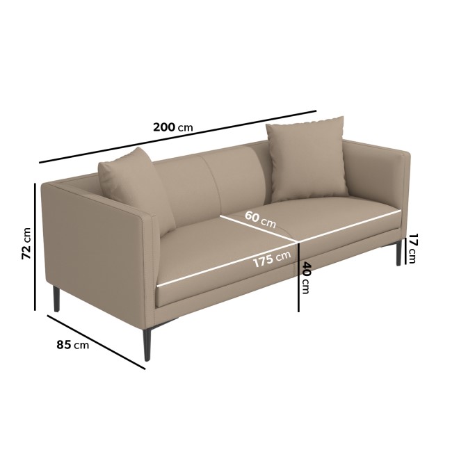 Scandi Beige Faux Leather 3 Seater Sofa - Lorelei