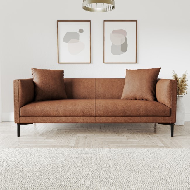 Tan Brown Faux Leather 3 Seater Sofa - Lorelei
