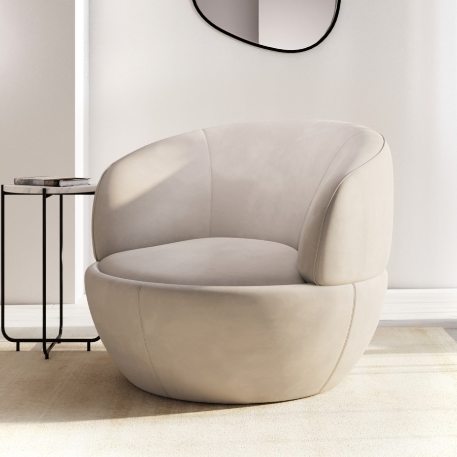 GRADE A1 - Beige Velvet Tub Armchair - Lorna