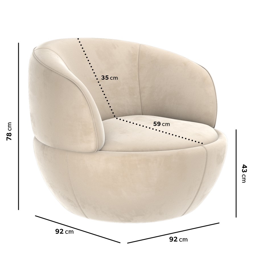 GRADE A1 - Beige Velvet Tub Armchair - Lorna