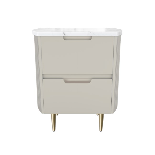 Curved Taupe 2 Drawer Bedside Table with Marble Top - Lorenzo