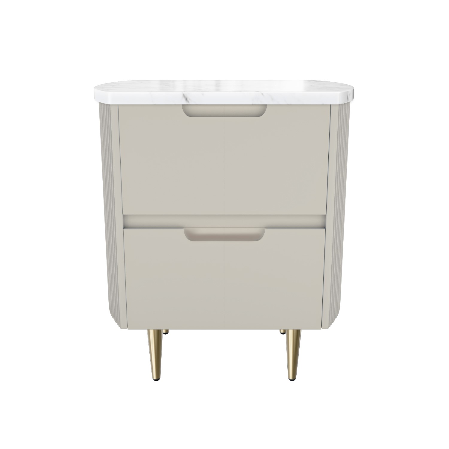 Read more about Curved taupe 2 drawer bedside table with marble top lorenzo
