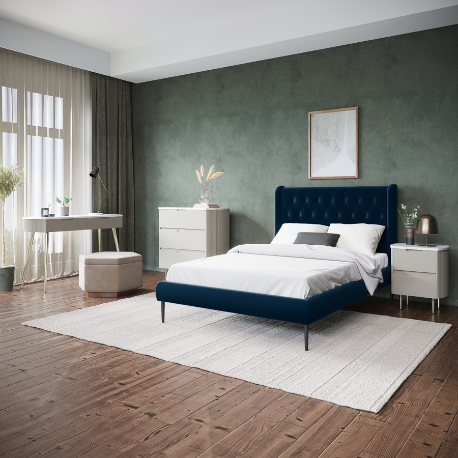 GRADE A1 - Taupe Curved Bedside Table with 2 Drawers and Marble Top - Lorenzo