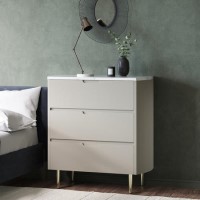 Curved Taupe Chest of 3 Drawers with Marble Top - Lorenzo