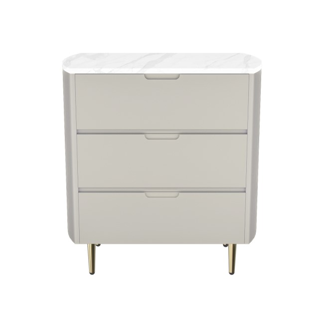 Curved Taupe Chest of 3 Drawers with Marble Top - Lorenzo