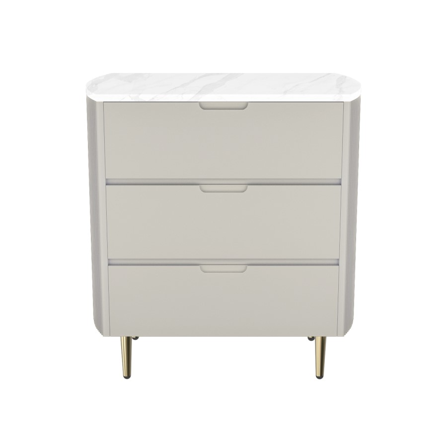 Curved Taupe Chest of 3 Drawers with Marble Top - Lorenzo