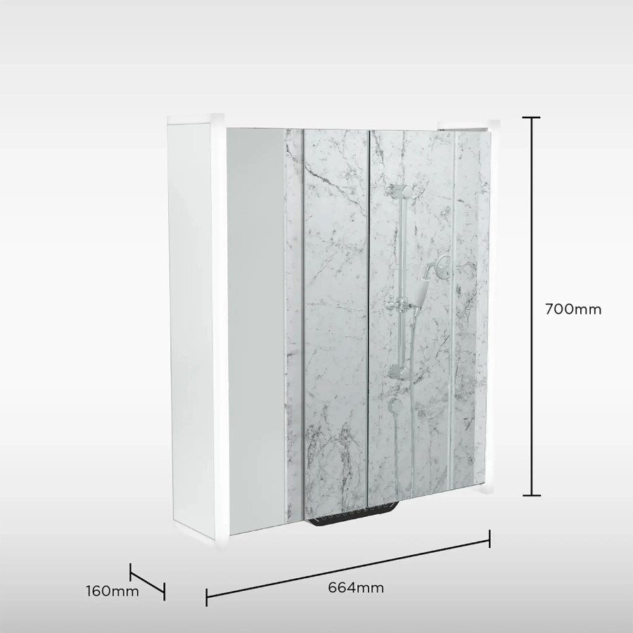 Sensio Luka Double Door Chrome Mirrored Bathroom Cabinet with Lights, Built in Alexa and Bluetooth 660 x 700mm