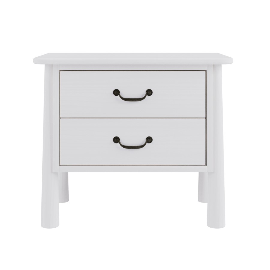 Wide White 2 Drawer Bedside Table - Loretta