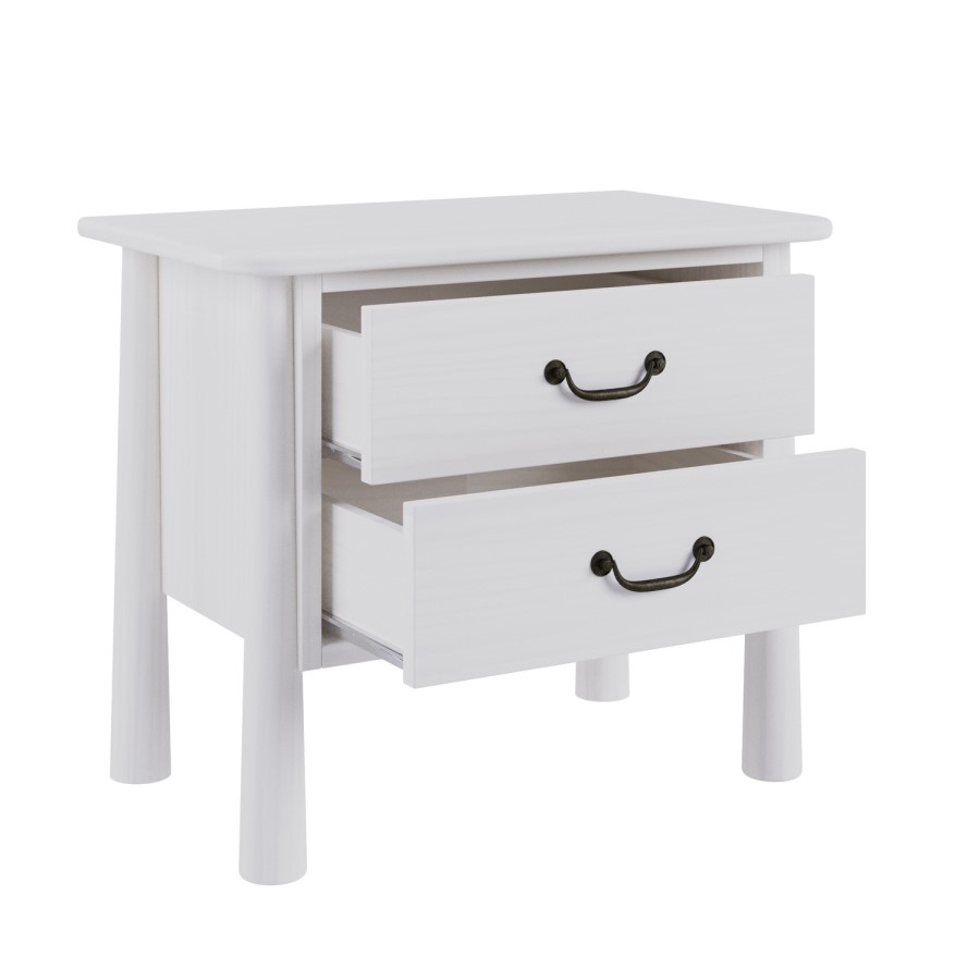 Wide White 2 Drawer Bedside Table - Loretta