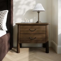 Wide Walnut 2 Drawer Bedside Table - Loretta