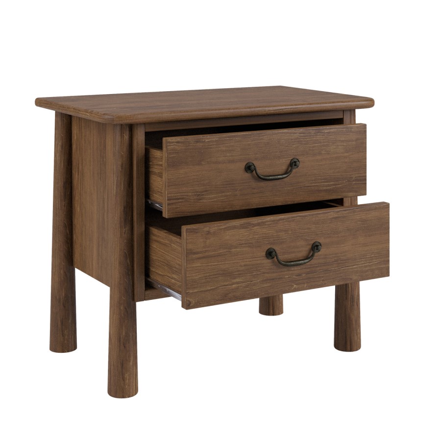 Wide Walnut 2 Drawer Bedside Table - Loretta