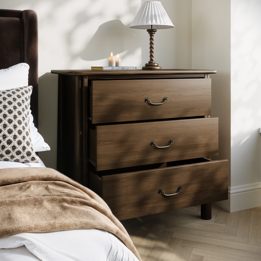 Walnut 3 Drawer Chest of Drawers - Loretta