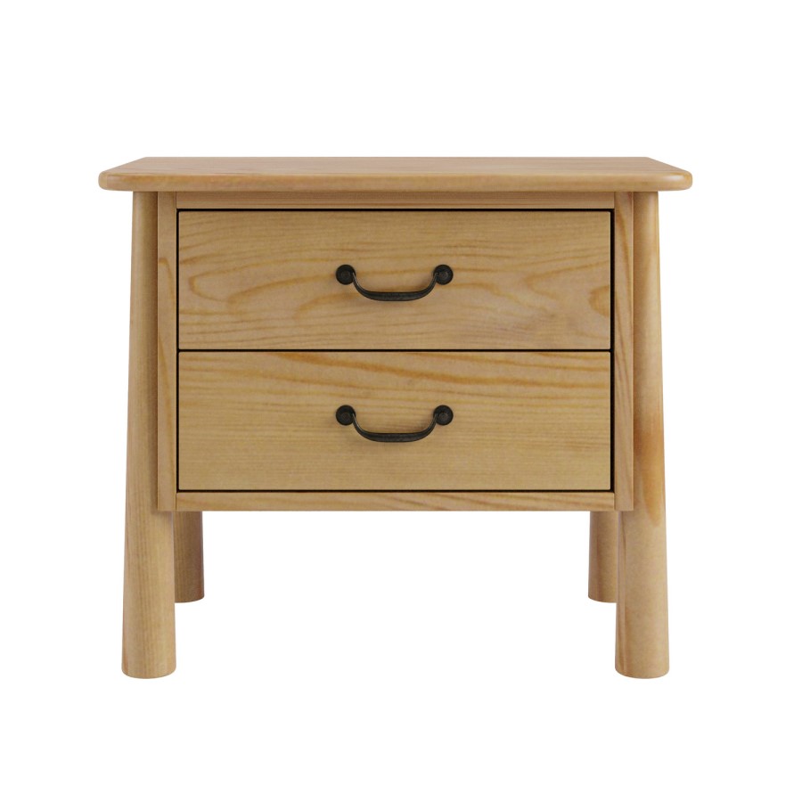 Wide Light Wood 2 Drawer Bedside Table - Loretta