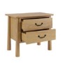 Wide Light Wood 2 Drawer Bedside Table - Loretta