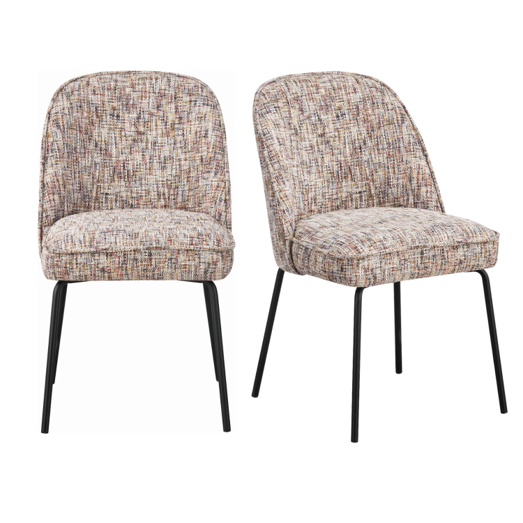 Set of 2 Curved Dining Chairs in Multi Coloured Fabric - Leighton