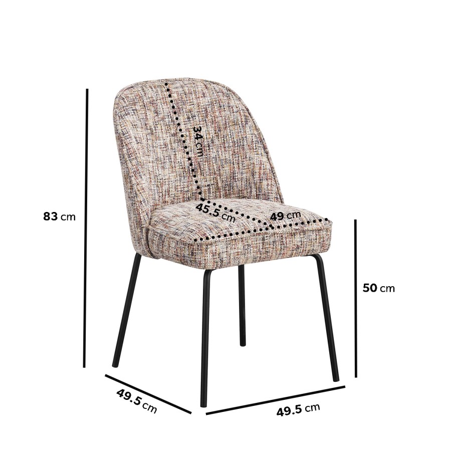 Set of 2 Curved Dining Chairs in Multi Coloured Fabric - Leighton