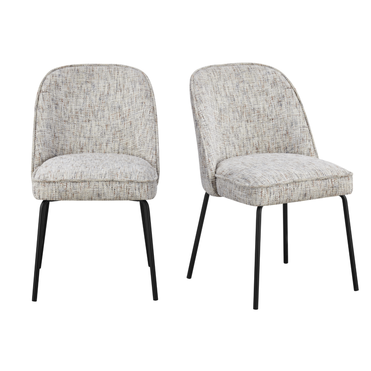 Set of 2 Curved Dining Chairs in Neutral Coloured Fabric - Leighton