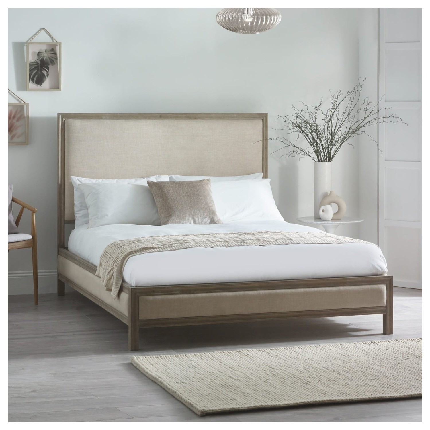 Upholstered Double Bed Frame Wooden Border