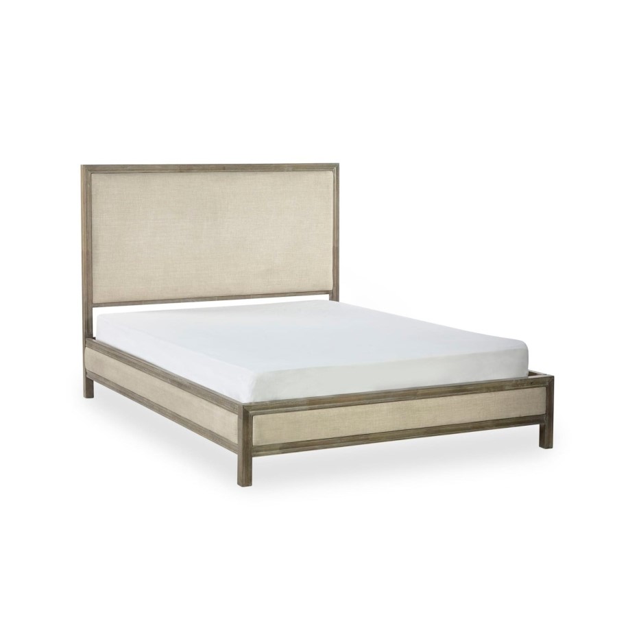 Ivory Upholstered Double Bed Frame with Wooden Border - Julian Bowen