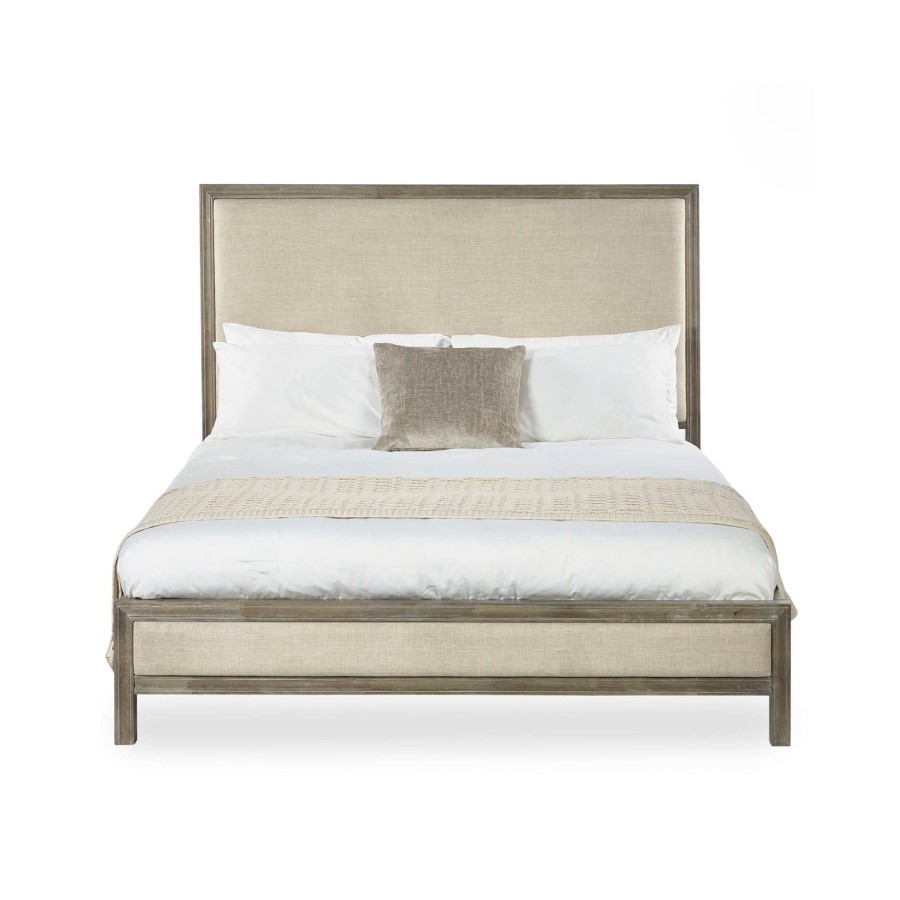 Ivory Upholstered Double Bed Frame with Wooden Border - Julian Bowen