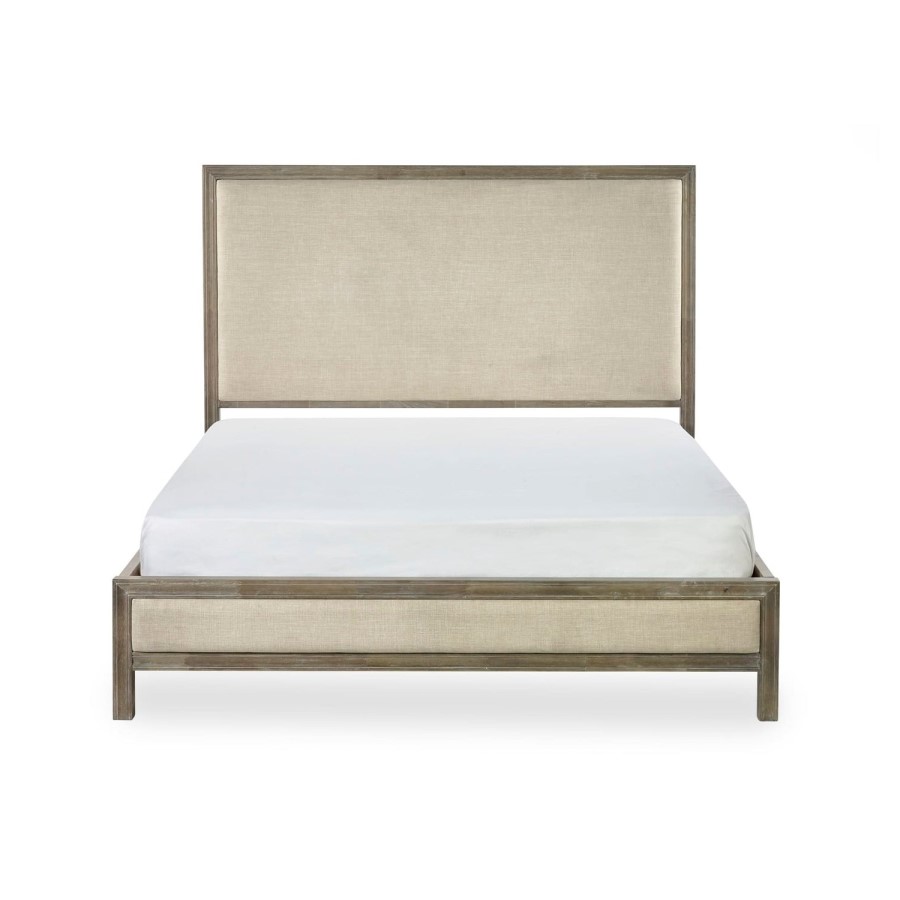 Ivory Upholstered Double Bed Frame with Wooden Border - Julian Bowen