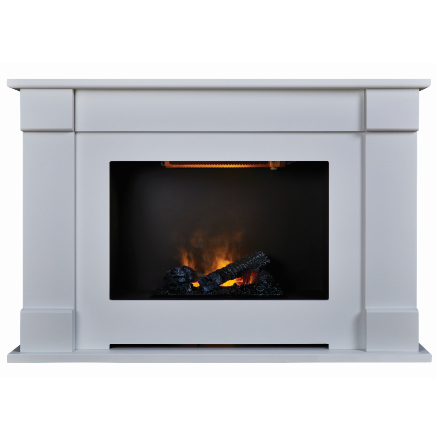 Suncrest White Freestanding Electric Fireplace Suite - Optimist Lucera