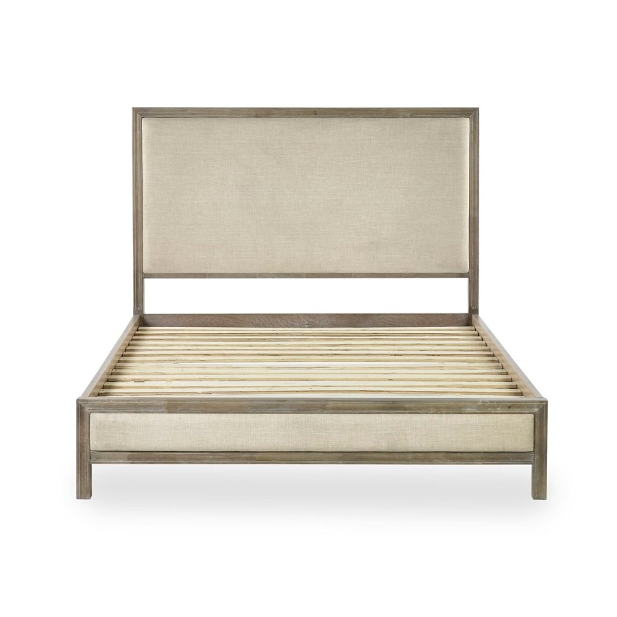 Ivory Upholstered King Size Bed Frame with Wooden Border - Julian Bowen