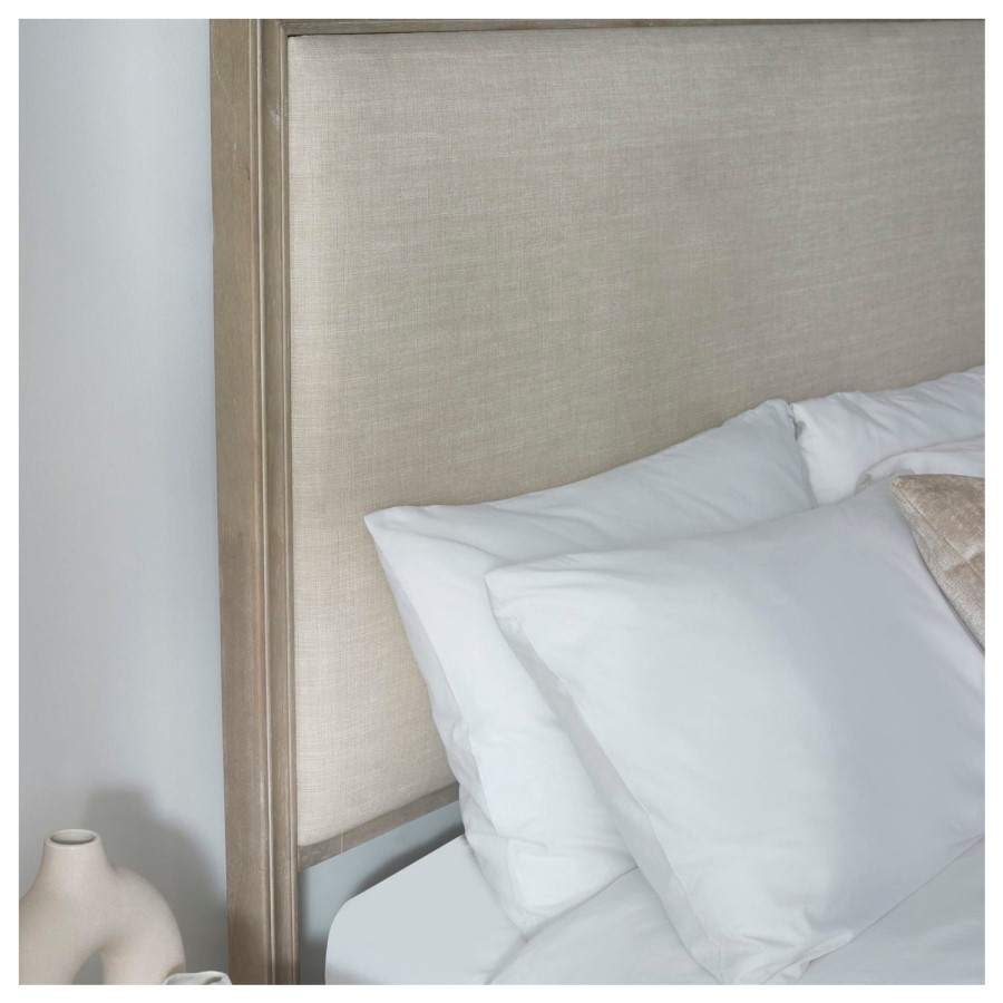 Ivory Upholstered King Size Bed Frame with Wooden Border - Julian Bowen