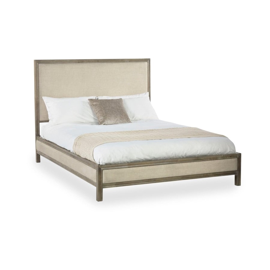 Ivory Upholstered King Size Bed Frame with Wooden Border - Julian Bowen