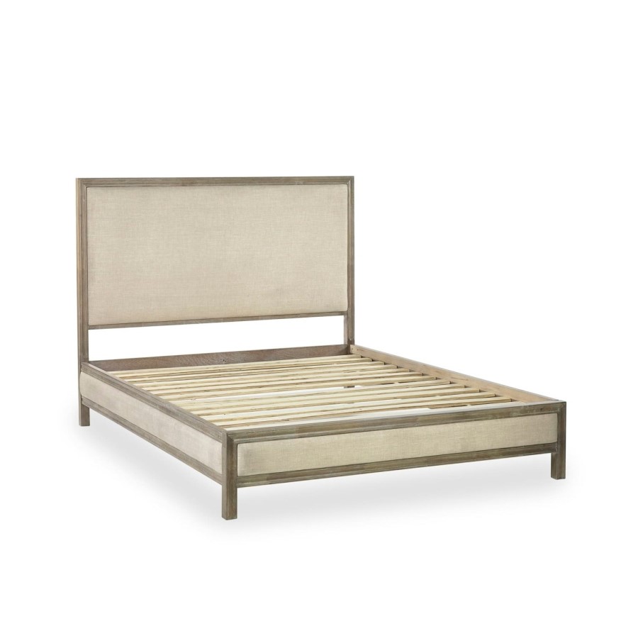 Ivory Upholstered King Size Bed Frame with Wooden Border - Julian Bowen