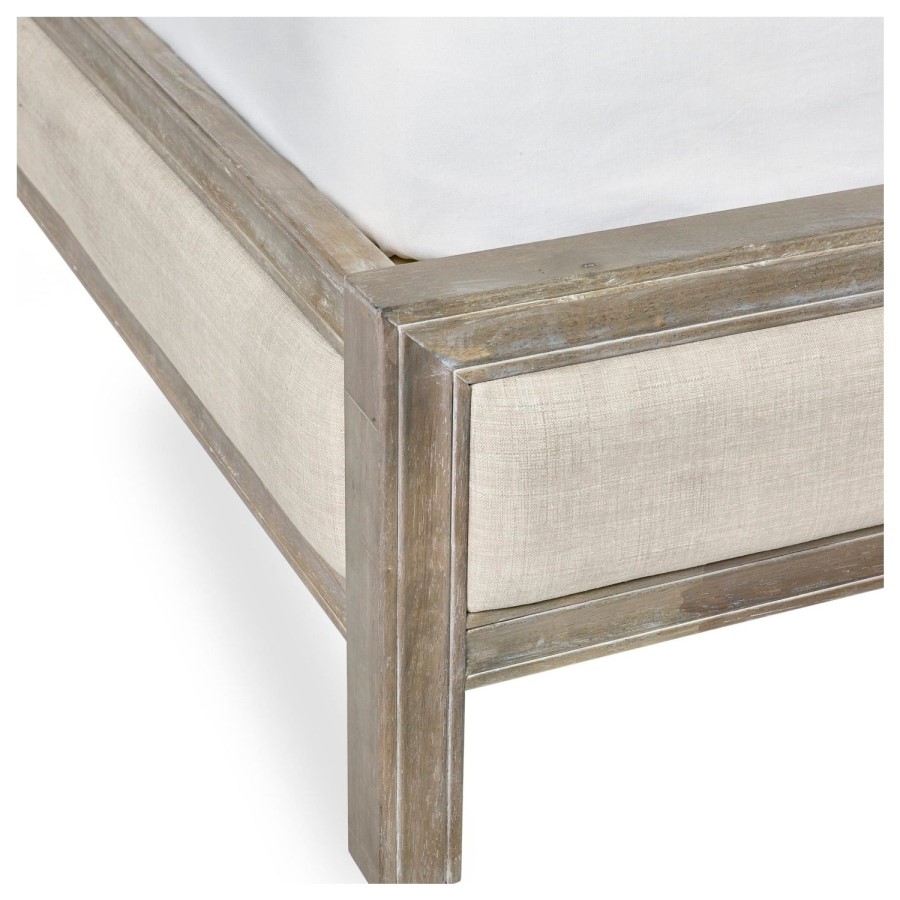 Ivory Upholstered King Size Bed Frame with Wooden Border - Julian Bowen