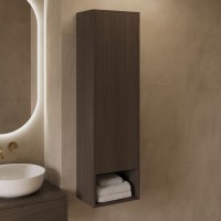Single Door Walnut Wood Effect Wall Mounted Tall Bathroom Cabinet 350 x 1250mm - Lugo