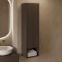 Single Door Walnut Wood Effect Wall Mounted Tall Bathroom Cabinet 350 x 1250mm - Lugo