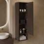 Single Door Walnut Wood Effect Wall Mounted Tall Bathroom Cabinet 350 x 1250mm - Lugo