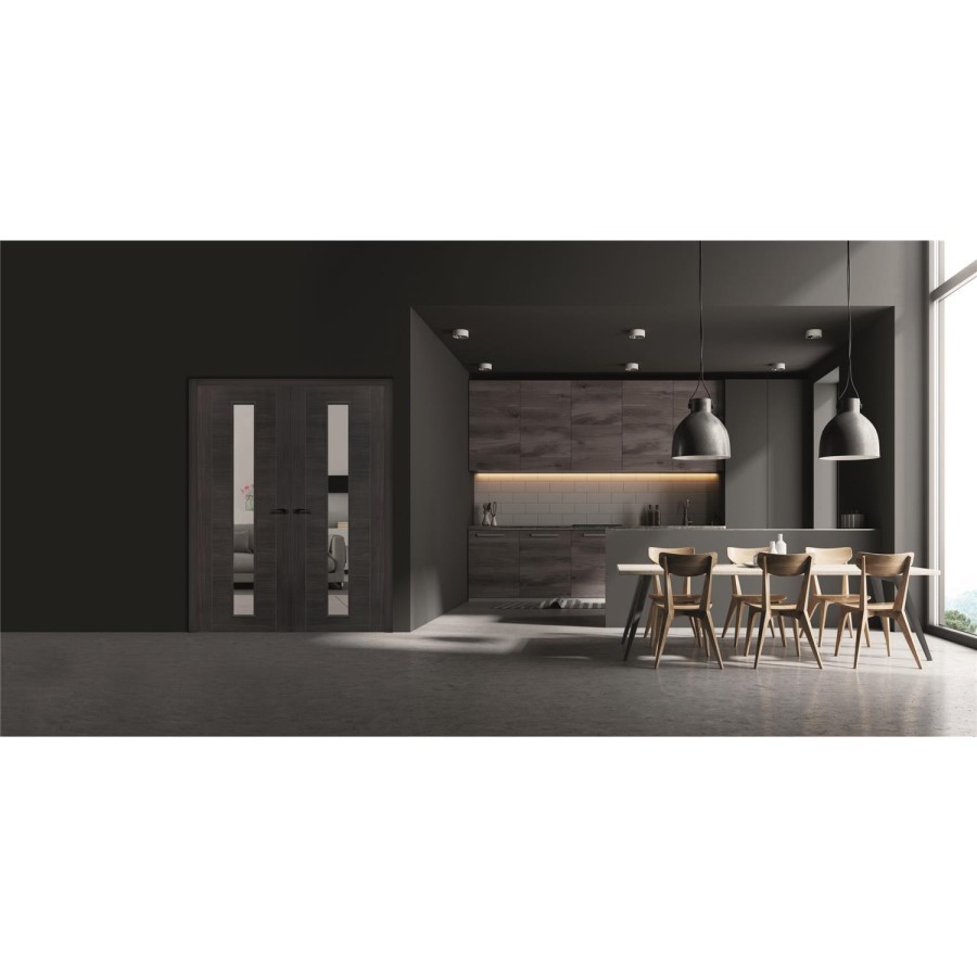 Internal Grey Laminate Glazed Door with Clear Glass - Pre-Finished - 1981 x 686 x 35mm - Forli - XL Joinery