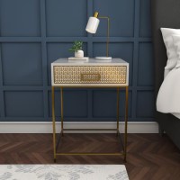 GRADE A1 - Luna Pale Grey Bedside Table with Gold Fretwork - 1 Drawer GRADE A1 - Luna Pale Grey Bedside Table with Gold Fretwork - 1 Drawer